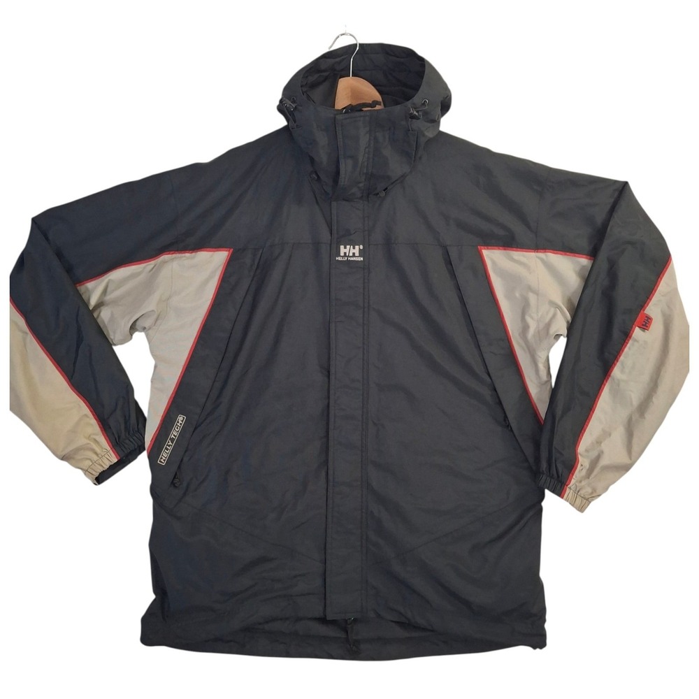 Helly Hansen Helly Tech Jacket Mens XL Black Gray Waterproof Sailing Windbreaker